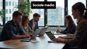 Dutch business team reviewing social media analytics