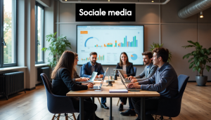 Dutch office team collaborating on social media strategy